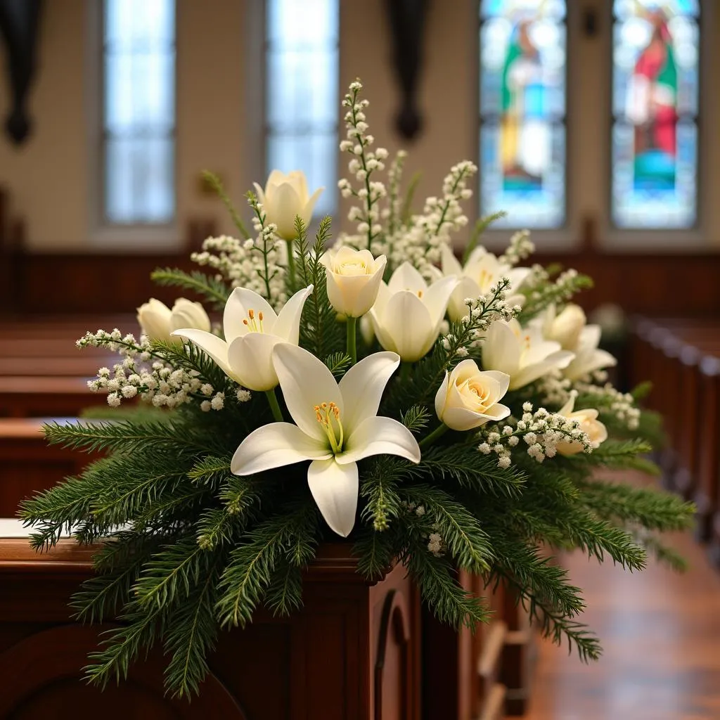 Bouquet d'autel dans une église en hiver