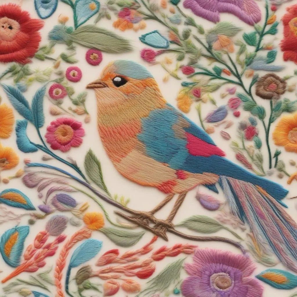 Broderie avec des motifs floraux colorés