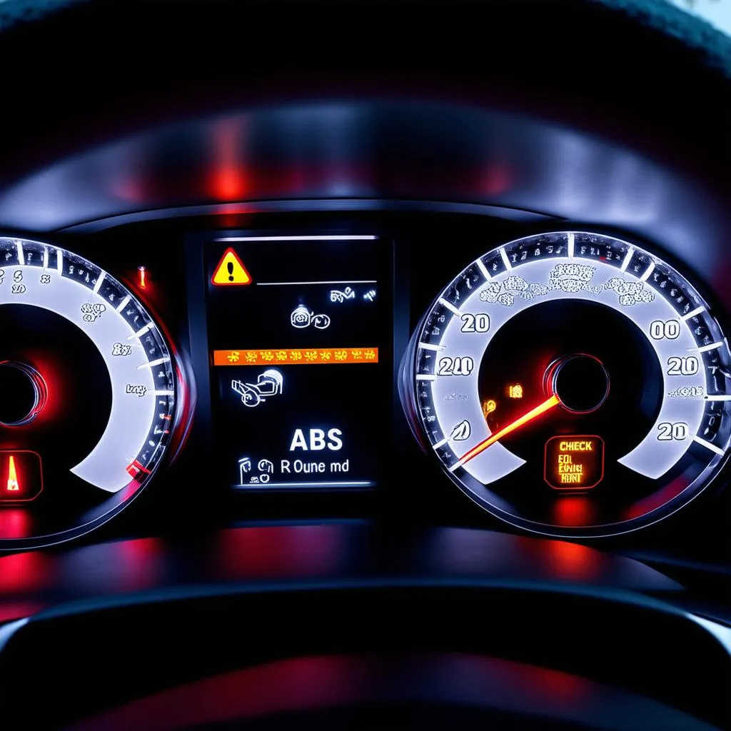 Car dashboard with warning lights