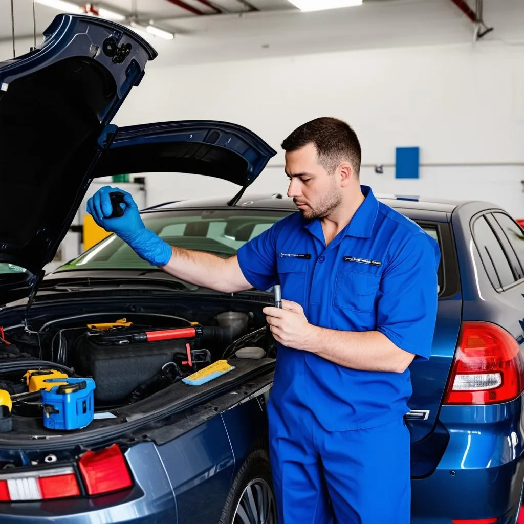 Inspection d'une voiture dans un garage