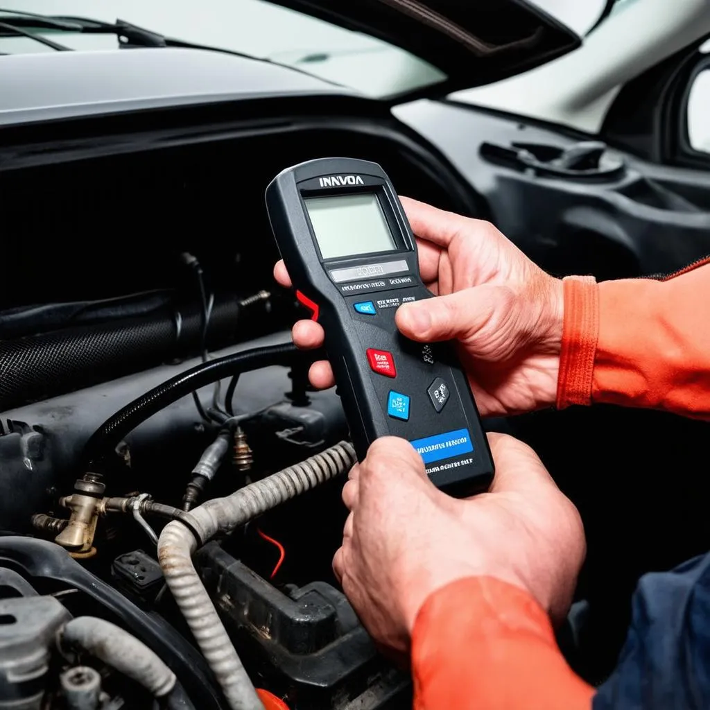 Car mechanic repairing car