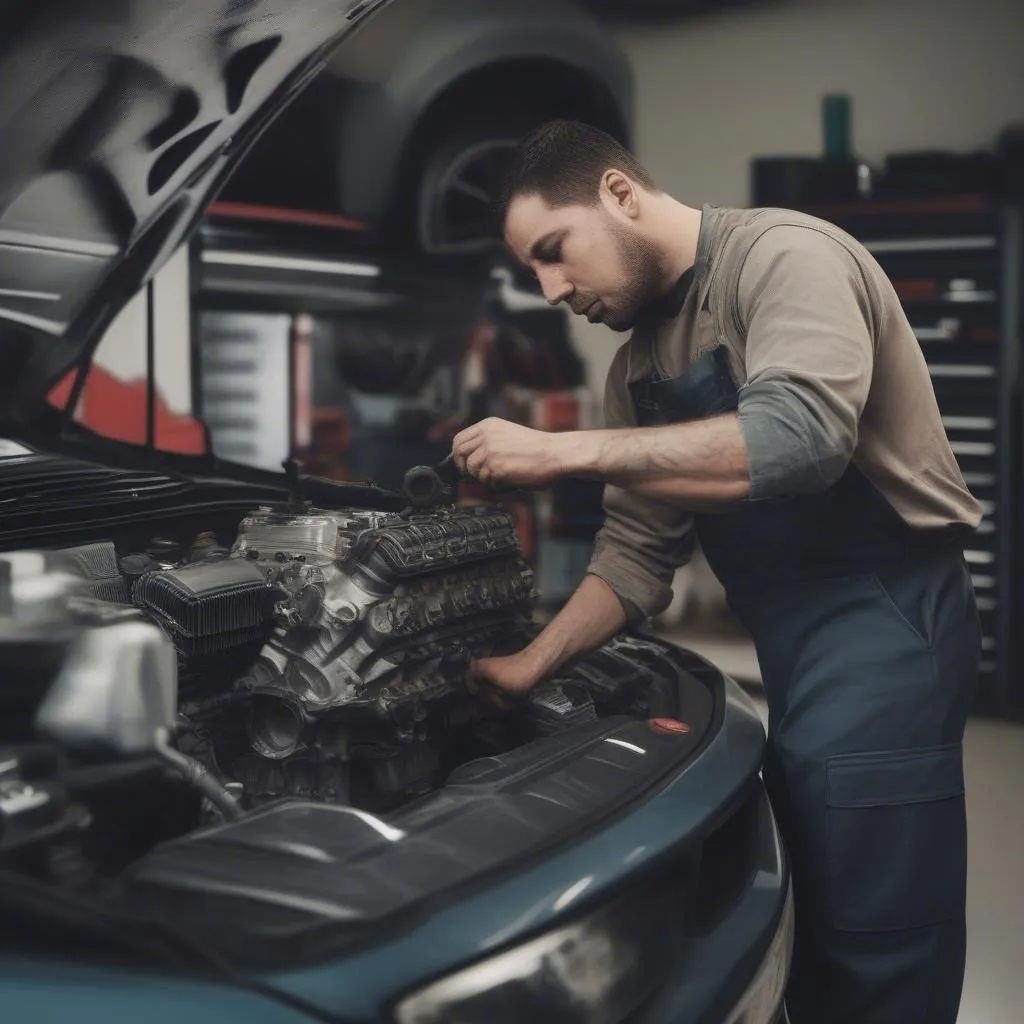 Mécanicien automobile travaillant sur un moteur de voiture