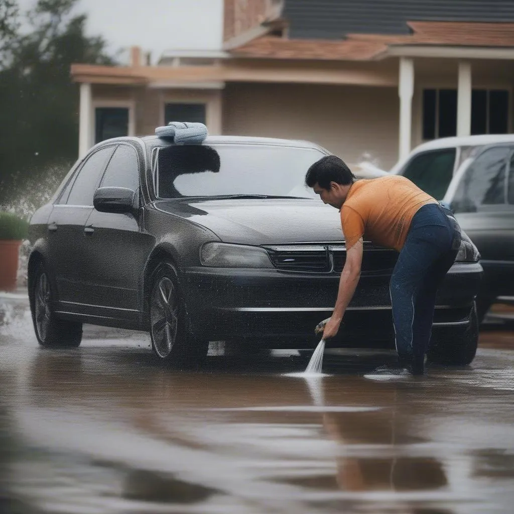 Homme lavant sa voiture