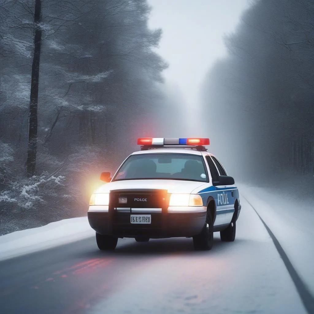 Voiture de police en poursuite dans la neige