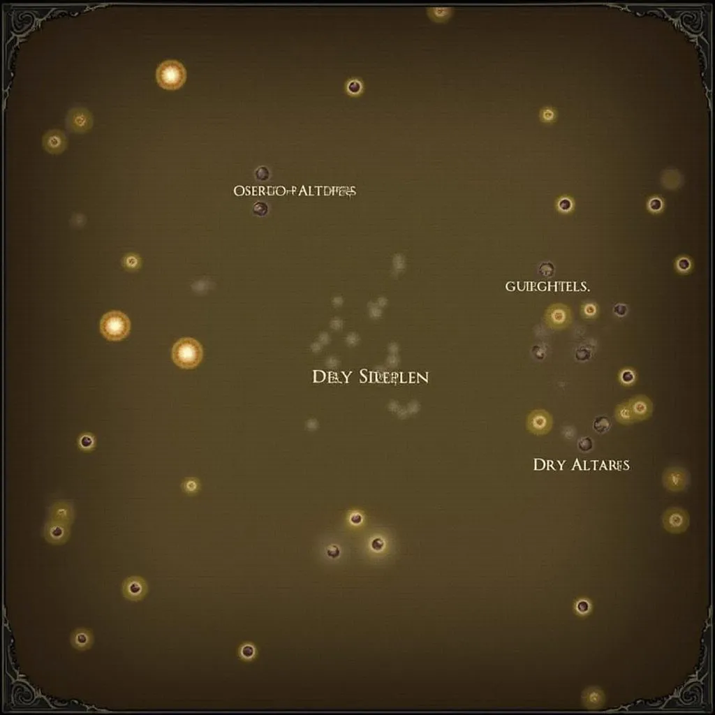 Carte des Steppes Arides dans Diablo 4 avec emplacement des Autels de Lilith