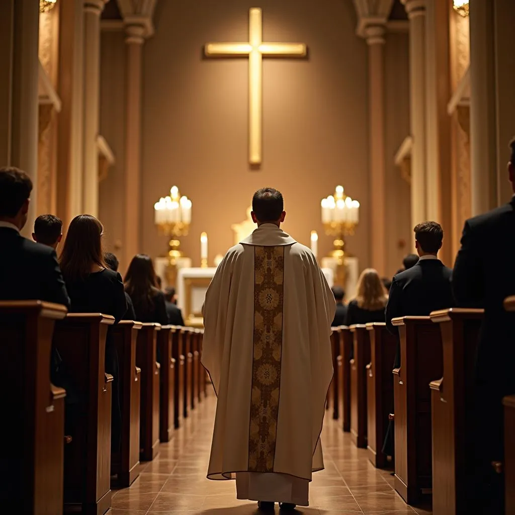 Chant catholique vers l'autel pendant une messe traditionnelle