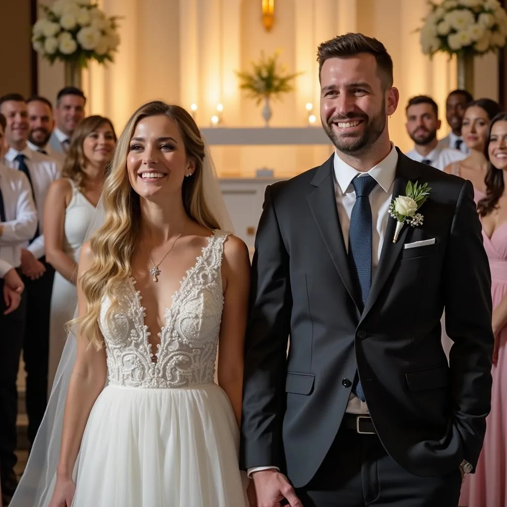 Couple heureux lors de leur mariage, émus par une chanson