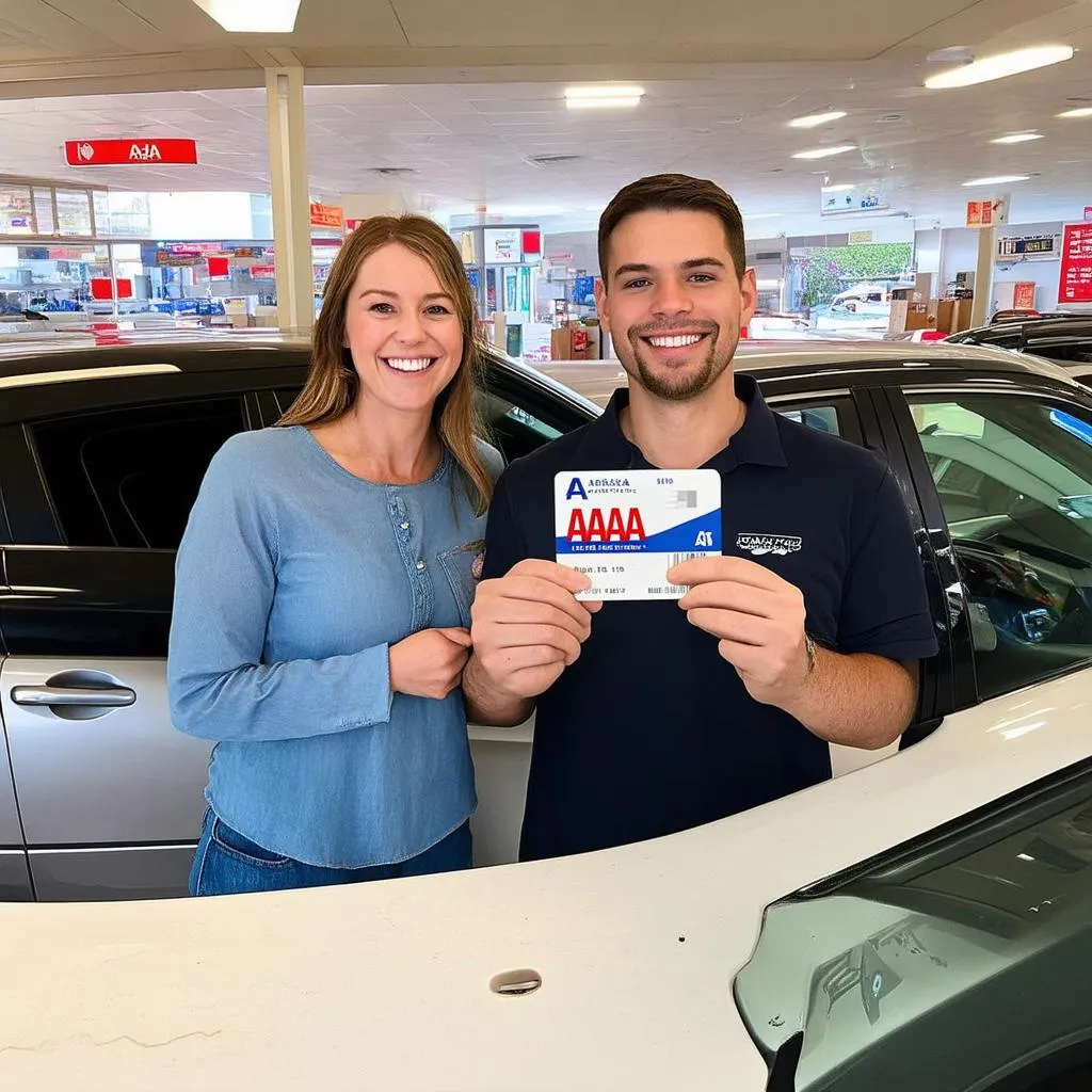 couple renting a car with aaa card