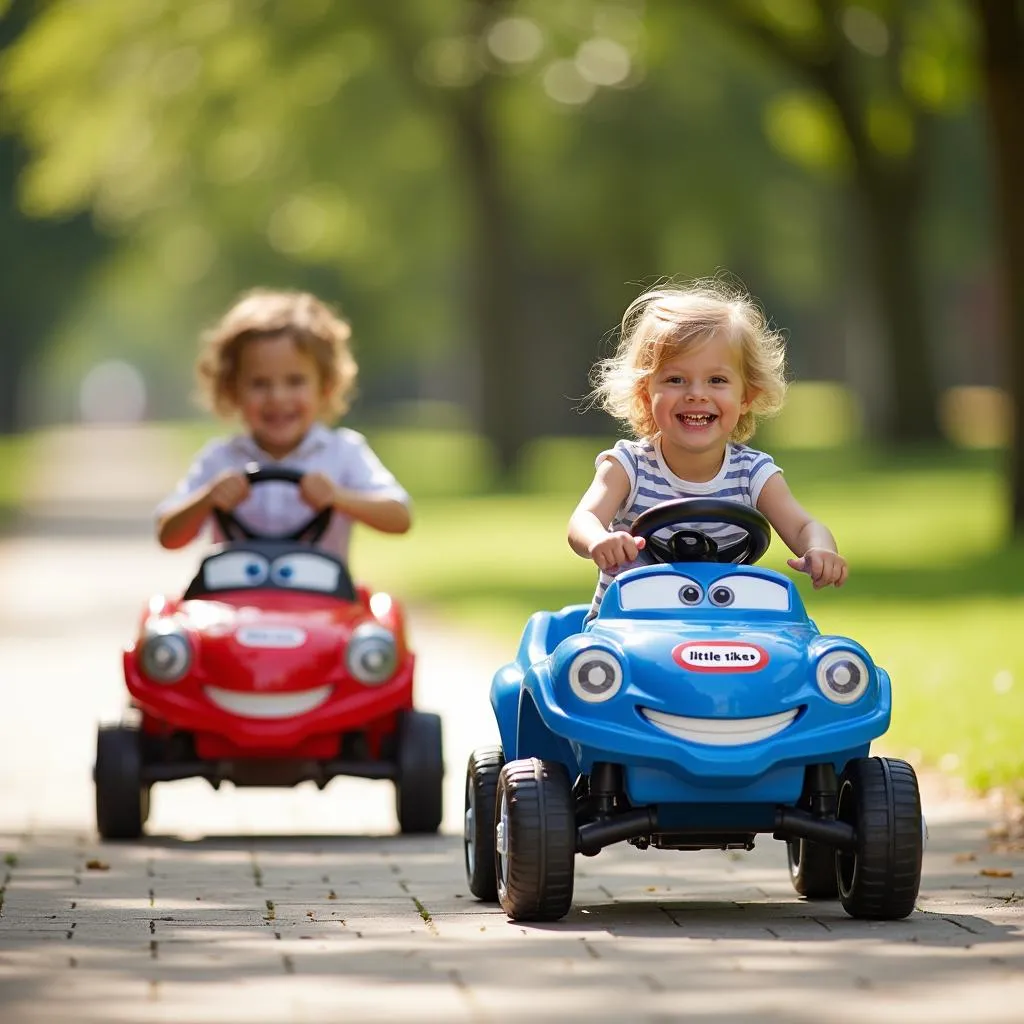 Deux Enfants Jouant Avec Des Little Tikes Cars Dans Un Parc