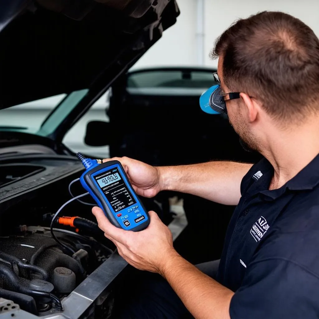 Mécanicien effectuant un diagnostic automobile