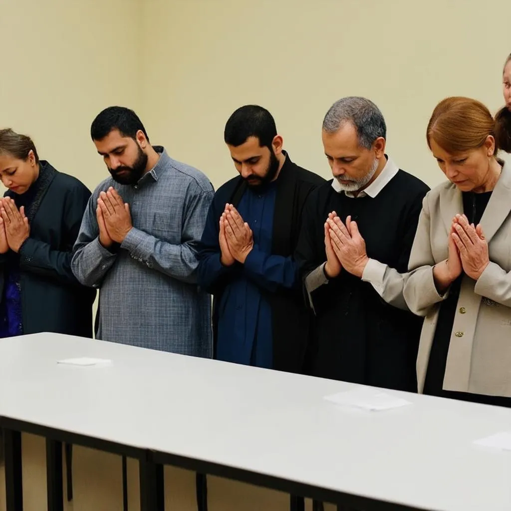 Groupe de personnes de différentes religions priant ensemble