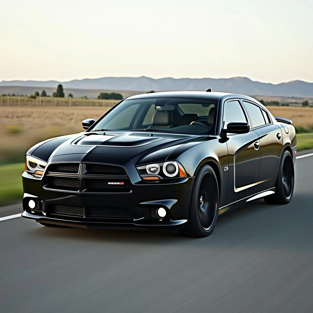 Dodge Charger équipée d'un moteur HEMI 5.7 2012 roulant sur une route de campagne