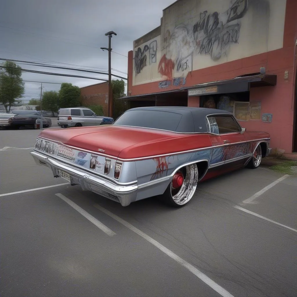 Chevrolet Impala personnalisée avec des jantes surdimensionnées et une peinture flashy