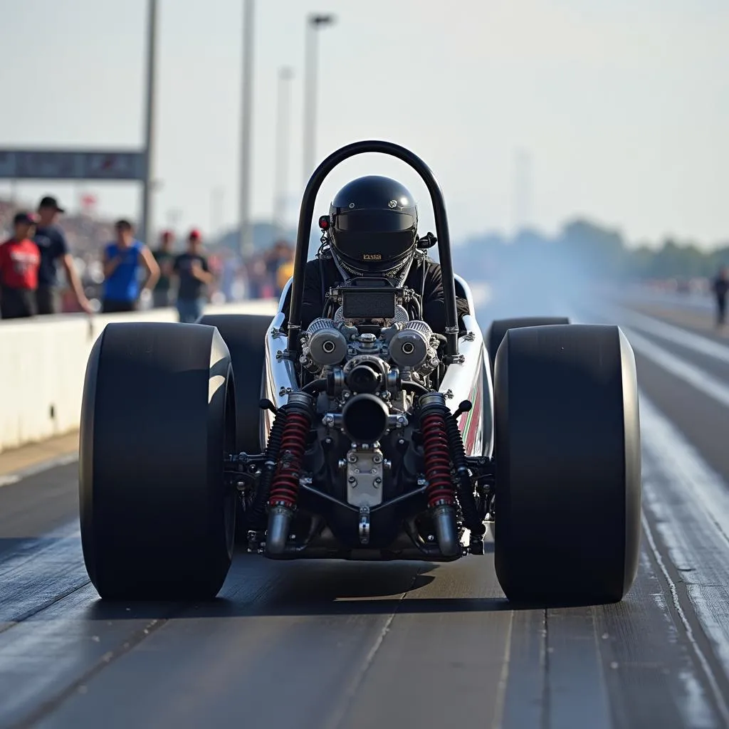 Voiture de drag au départ d'une course de dragsters