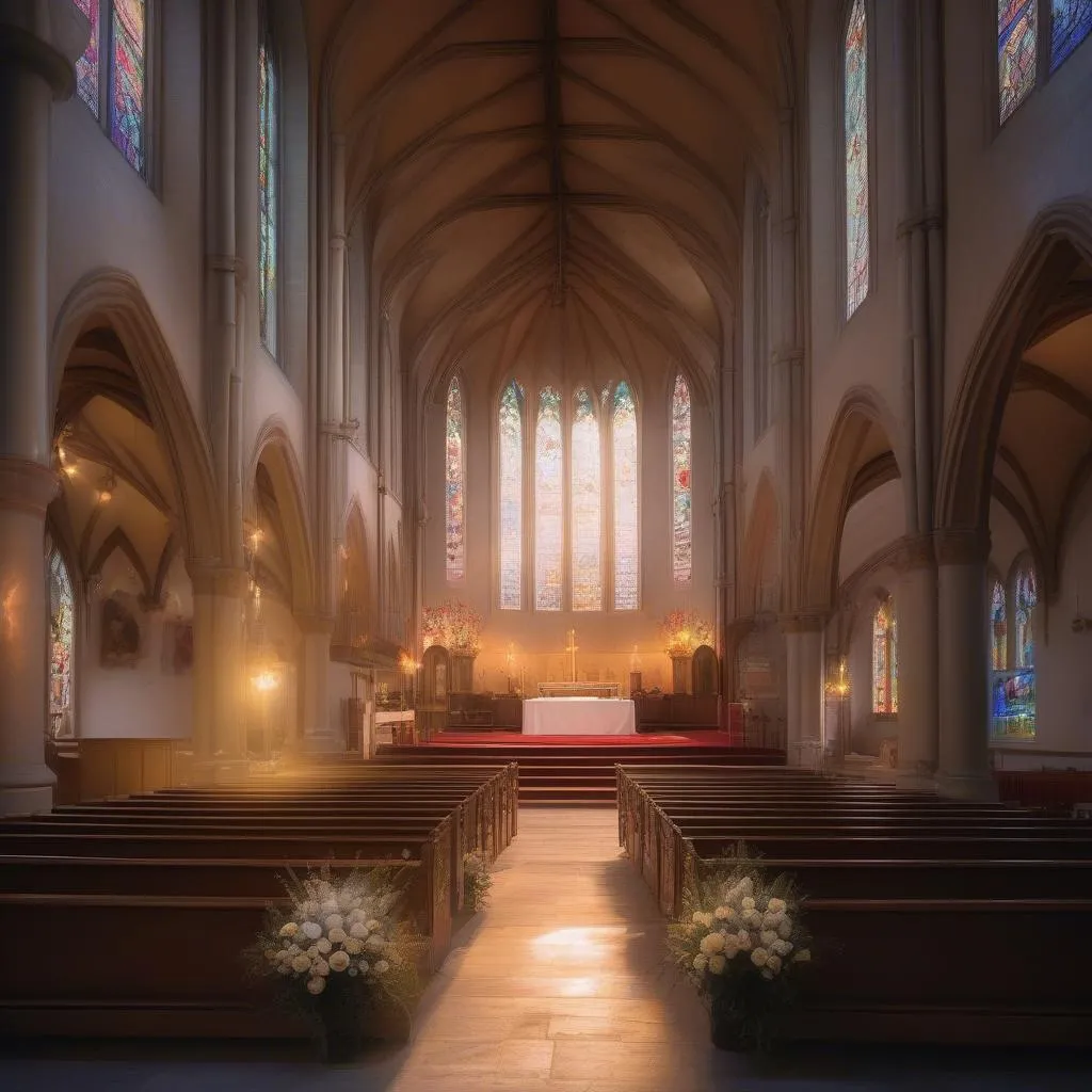 Intérieur d'une église avec autel du Saint Sacrement