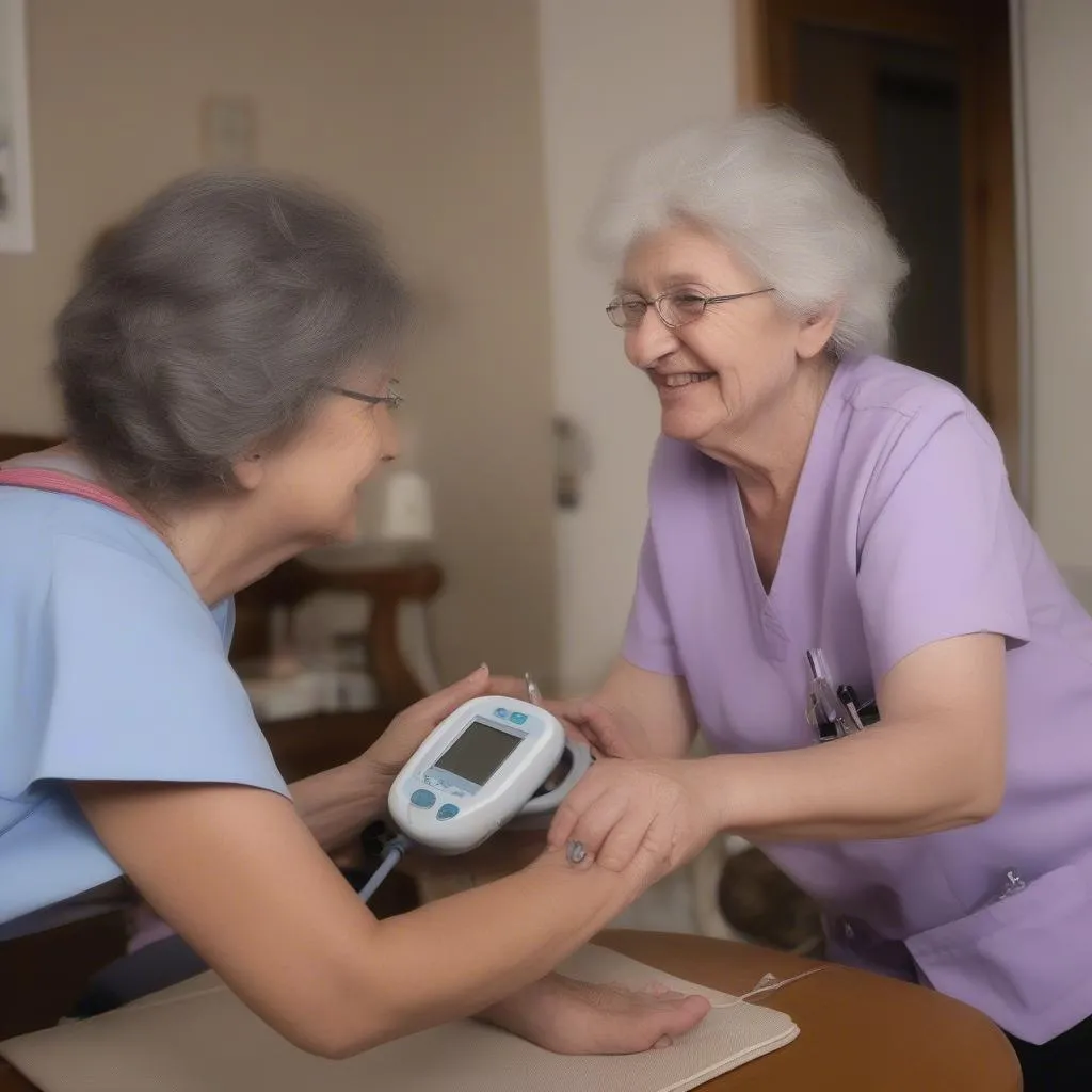 Elderly woman receiving home healthcare