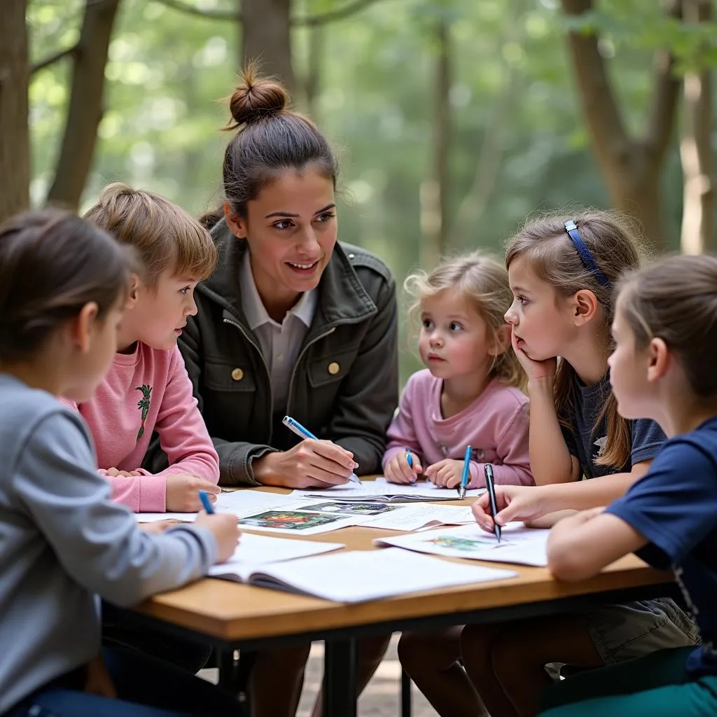 Enfants participant à un atelier pédagogique au Parc de Saint Laurent des Autels