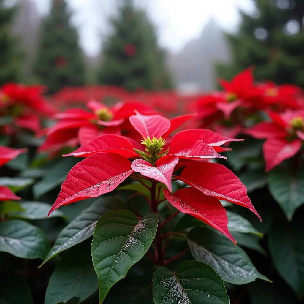 Étoile de Noël en pleine floraison dans un jardin d'hiver