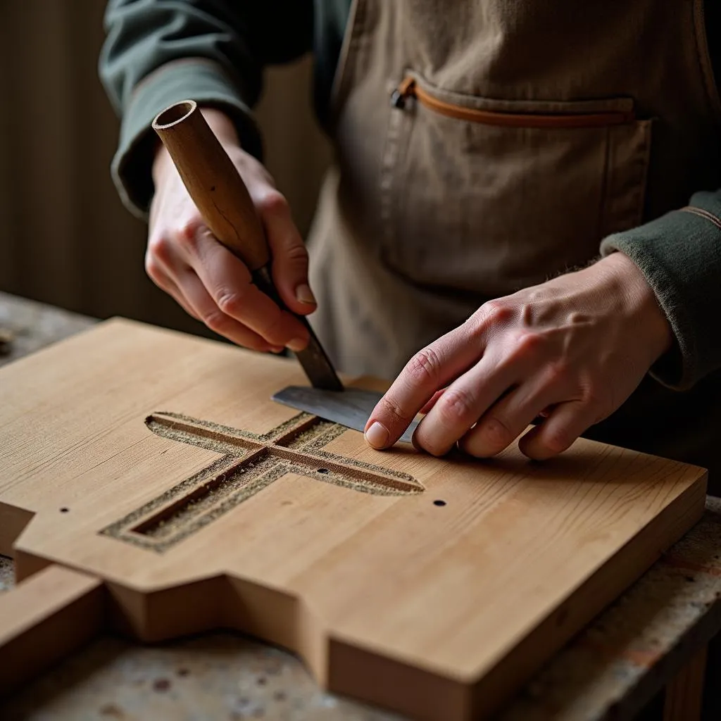 Fabrication d'un Autel d'Eglise en Bois par des Artisans