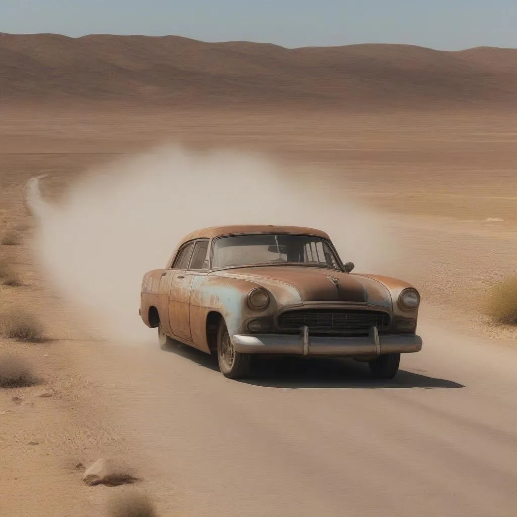 Voiture vintage sur une route déserte