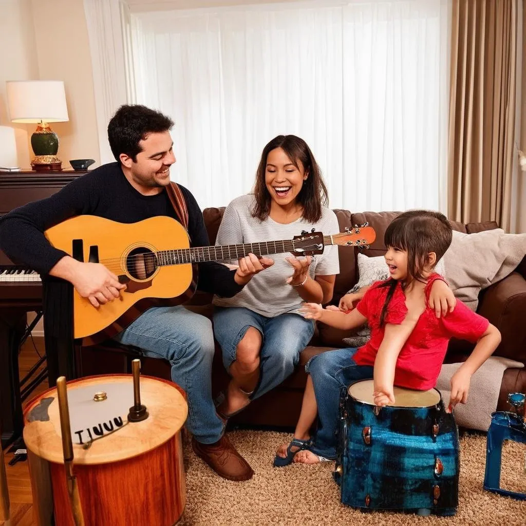 Famille jouant de la musique ensemble