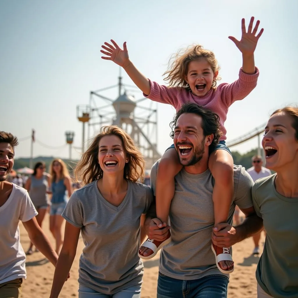 Une famille s'amuse au parc d'attraction de Saint-Laurent-des-Autels