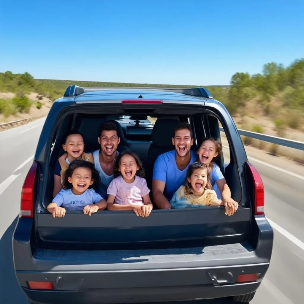 Famille voyageant dans une voiture 8 places