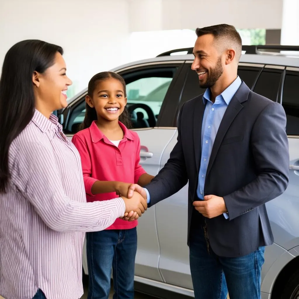 famille achetant une voiture d'occasion