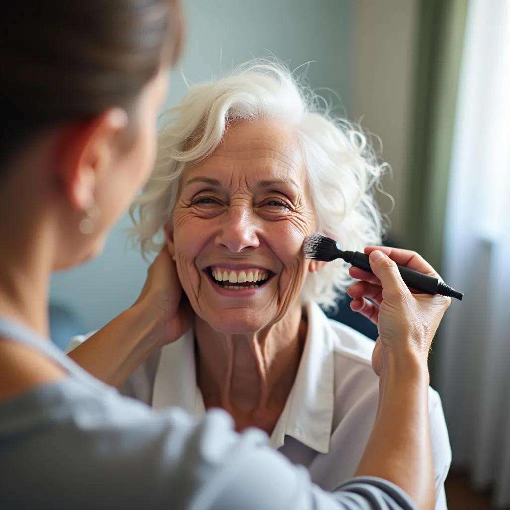 Femme âgée souriante après une coiffure