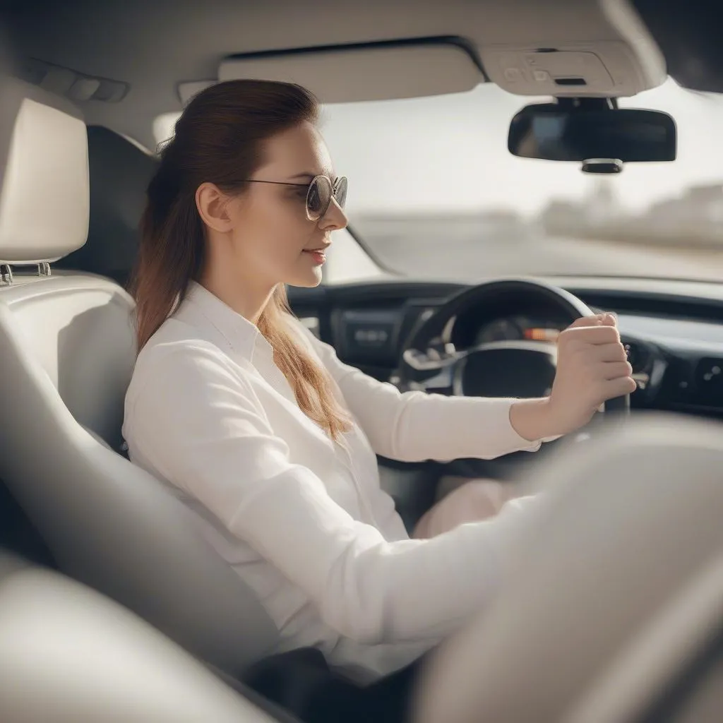 Femme au volant d'une voiture moderne