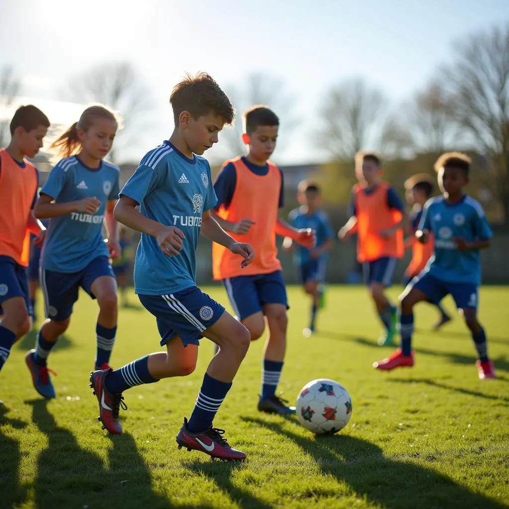 Foot U19 Saint-Laurent-des-Autels : une équipe de jeunes joueurs passionnés par le football lors d'un entrainement intense