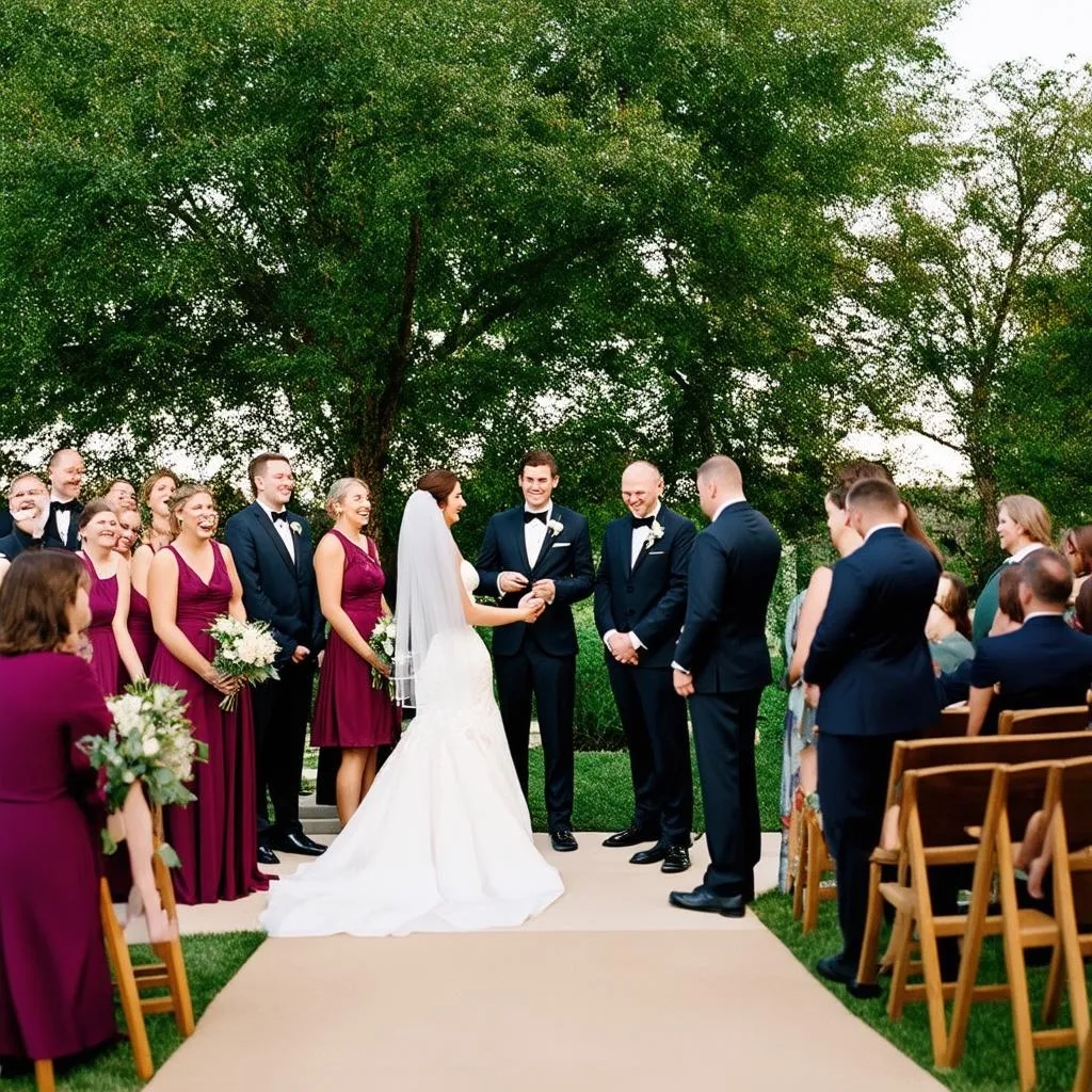 Invités regardant un couple se marier