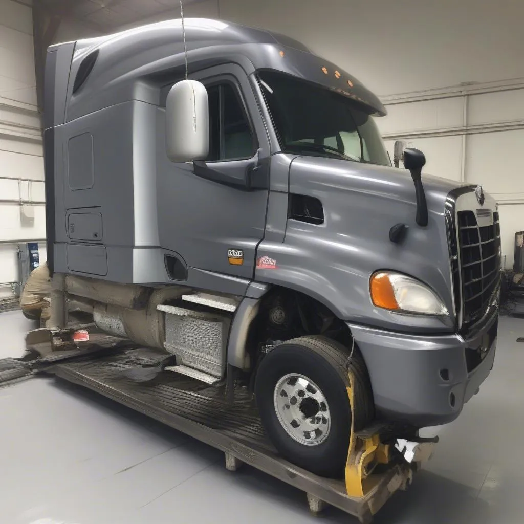 Emplacement du module ABS sous le châssis d'un Freightliner Cascadia