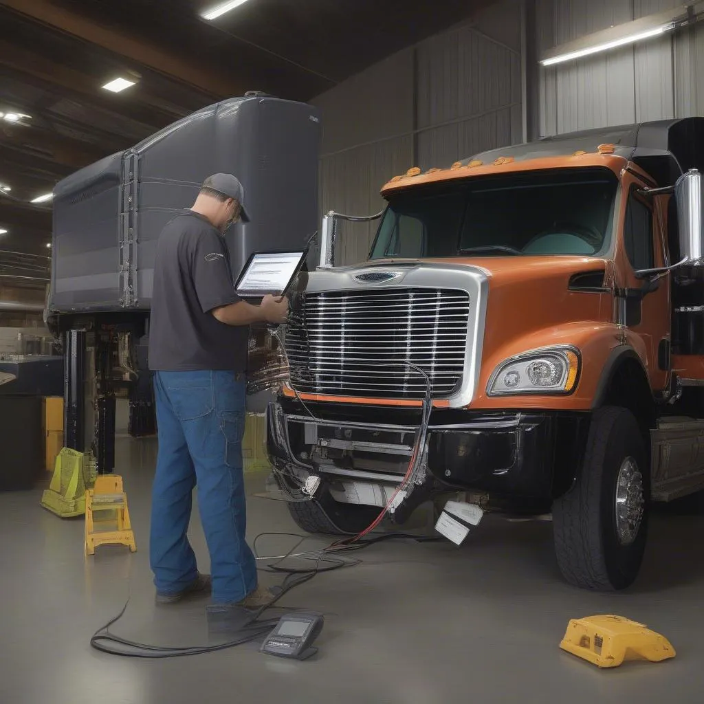 mécanicien travaillant sur un Freightliner Coronado 2017