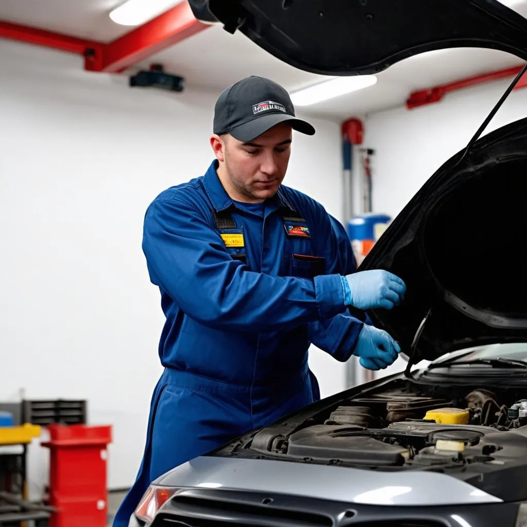 Mécanicien automobile travaillant sur une voiture dans un garage