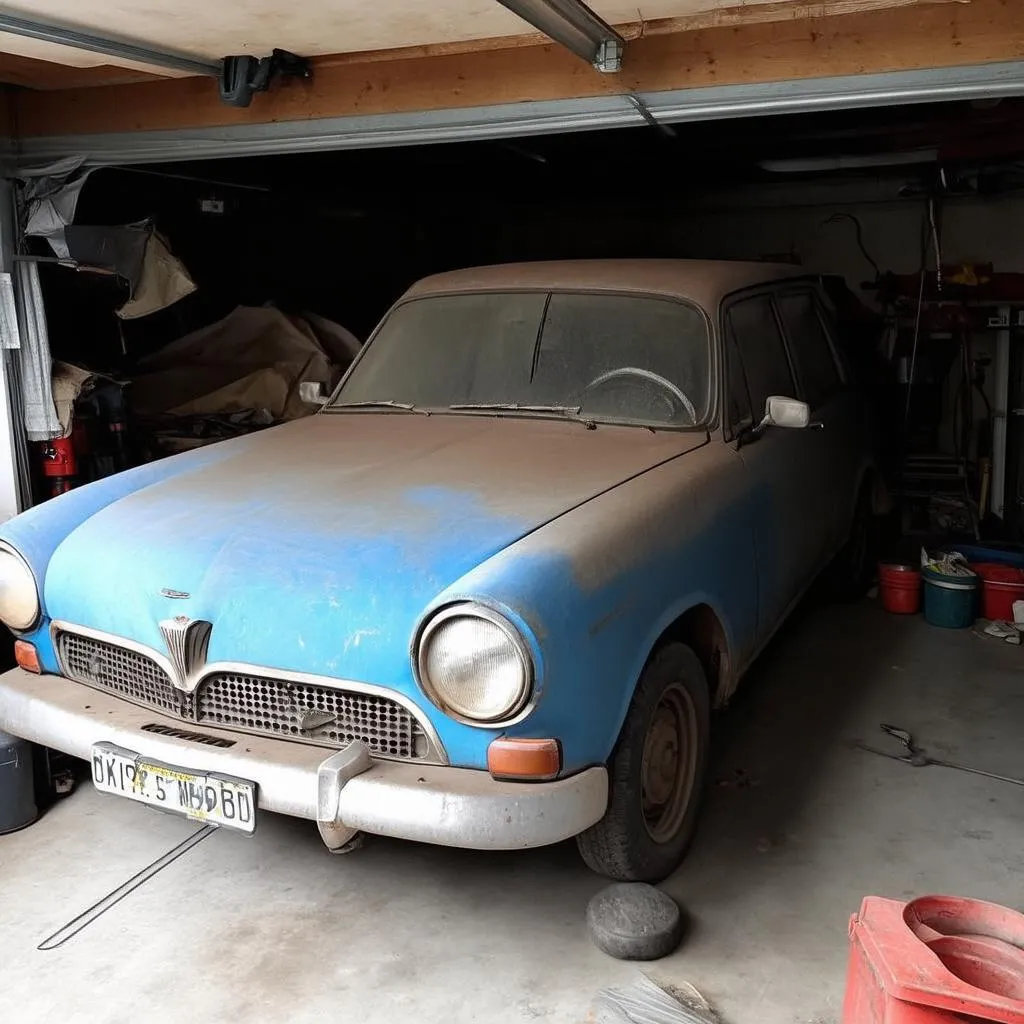 Garage avec une voiture ancienne