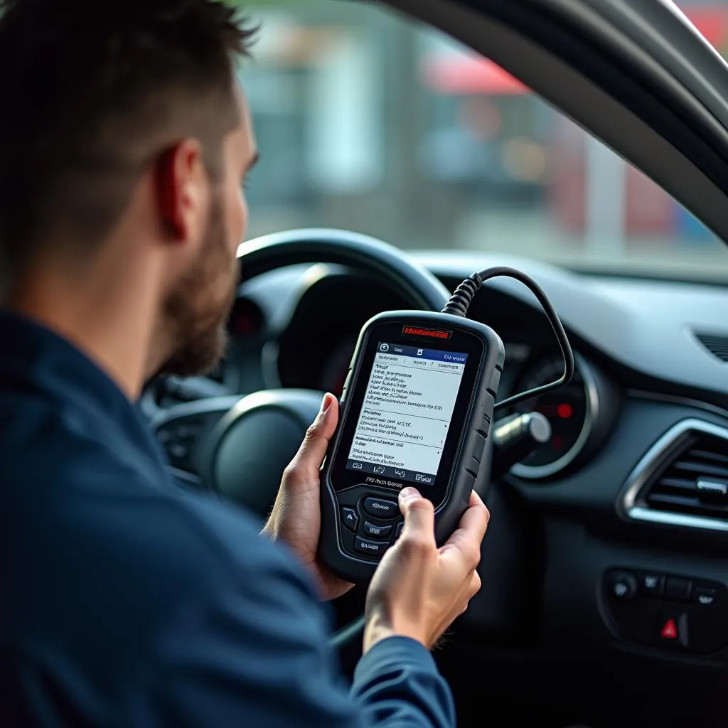 Un mécanicien utilisant le grand pavois Saint Laurent des Autels pour diagnostiquer les problèmes électriques d'une voiture européenne