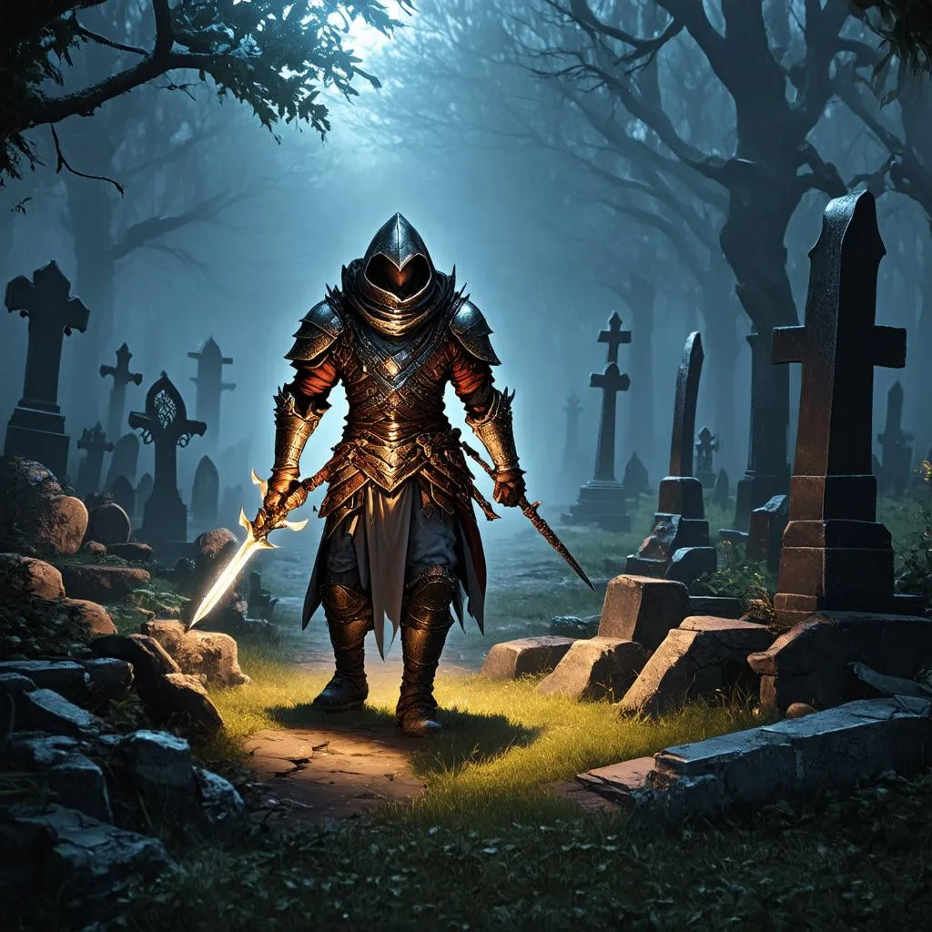 Personnage de Grim Dawn explorant un cimetière