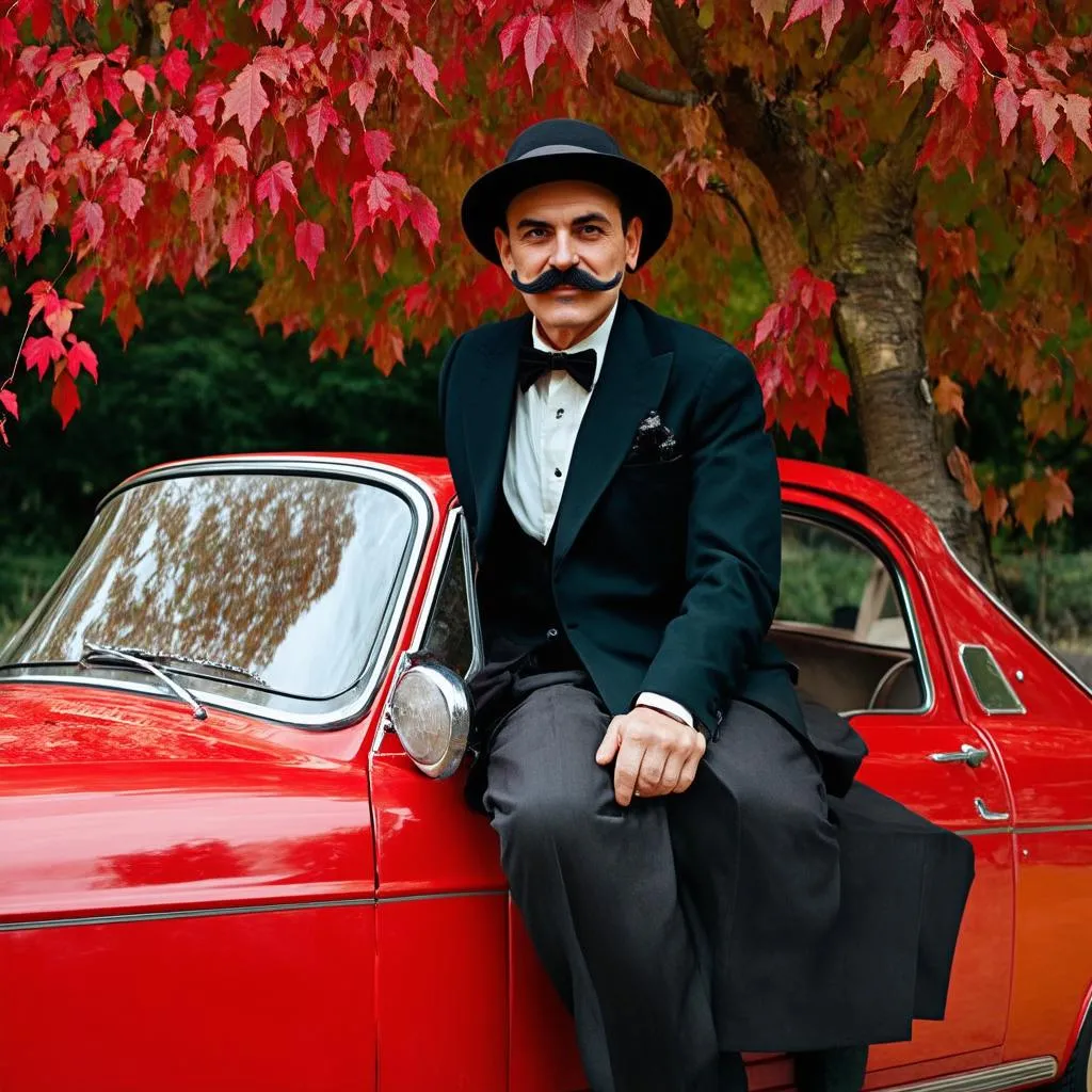 Guillaume des Autels Ronsard assis sur une voiture vintage