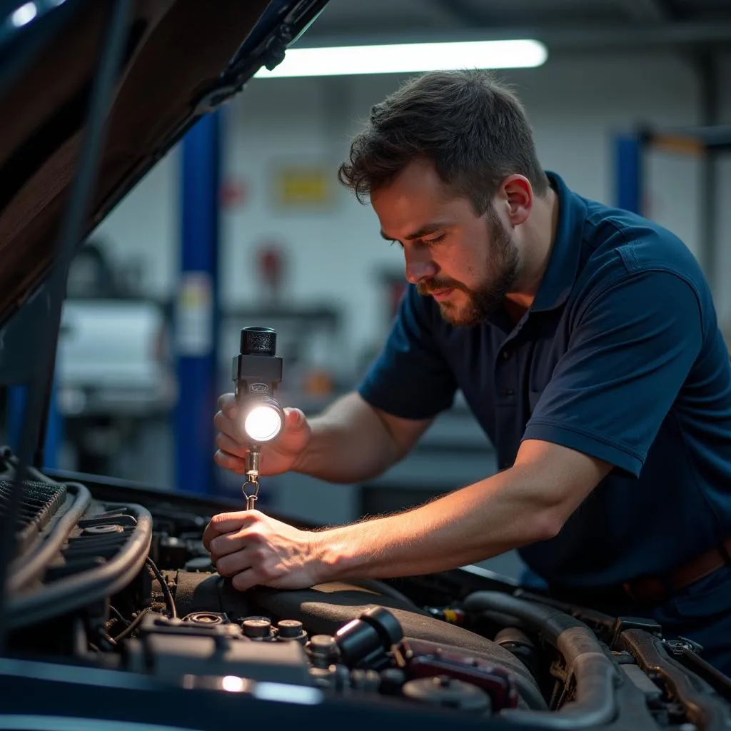 Inspection de voiture par un mécanicien