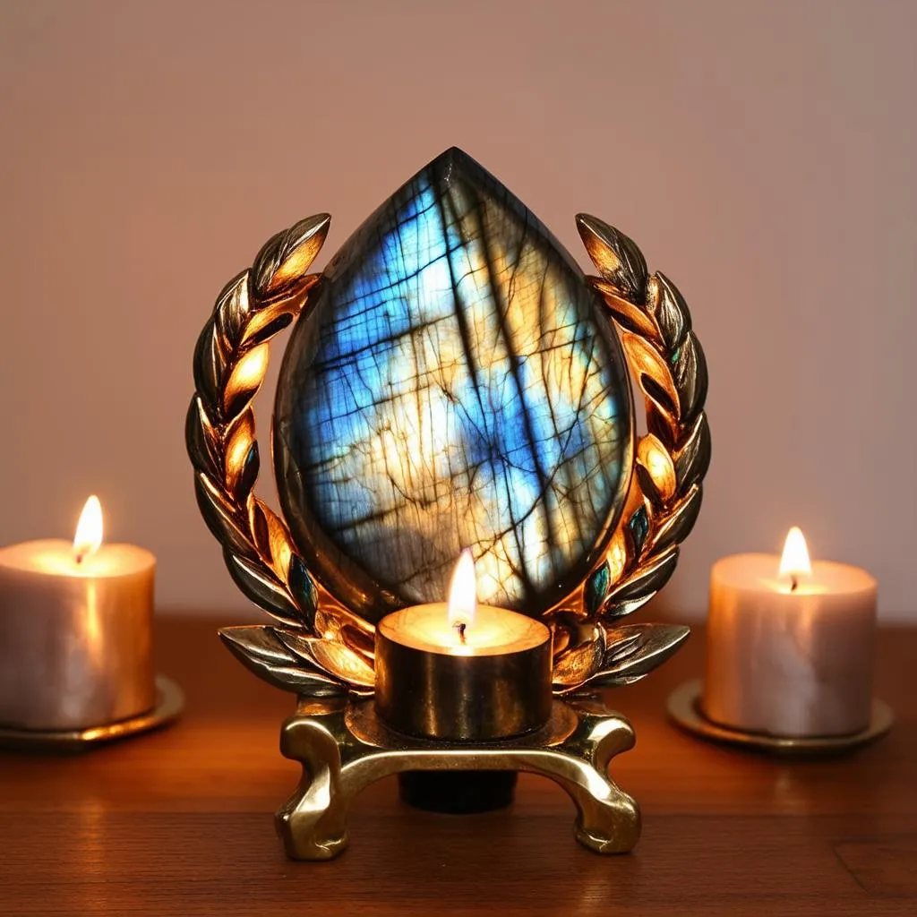 Autel avec une labradorite