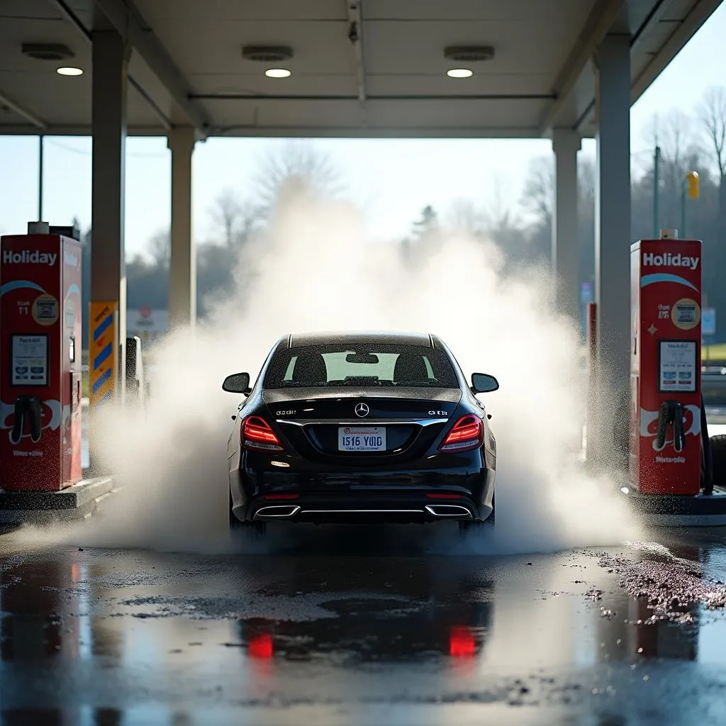 Lavage aux rouleaux dans une station-service Holiday