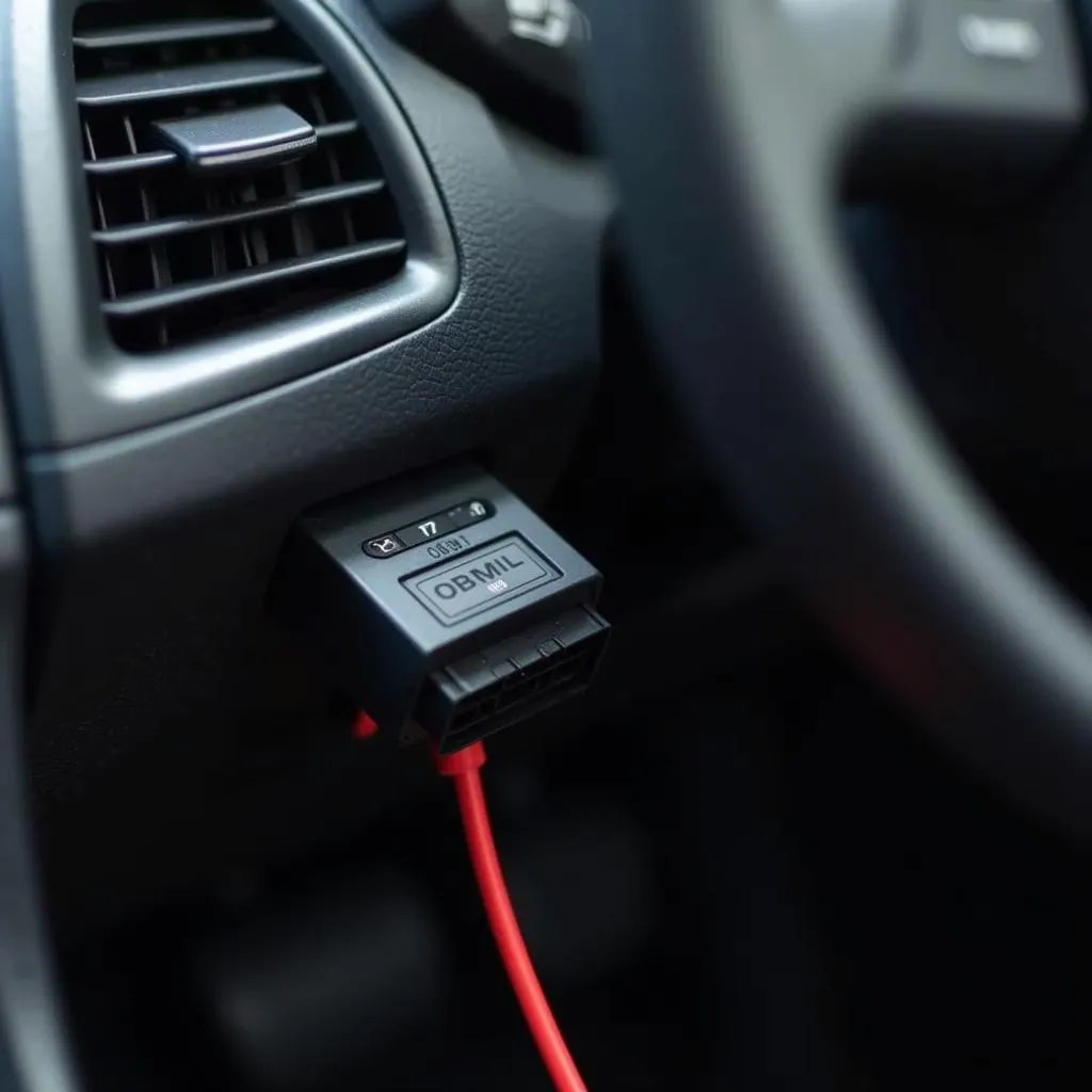 Lecteur OBD-II branché sur une voiture