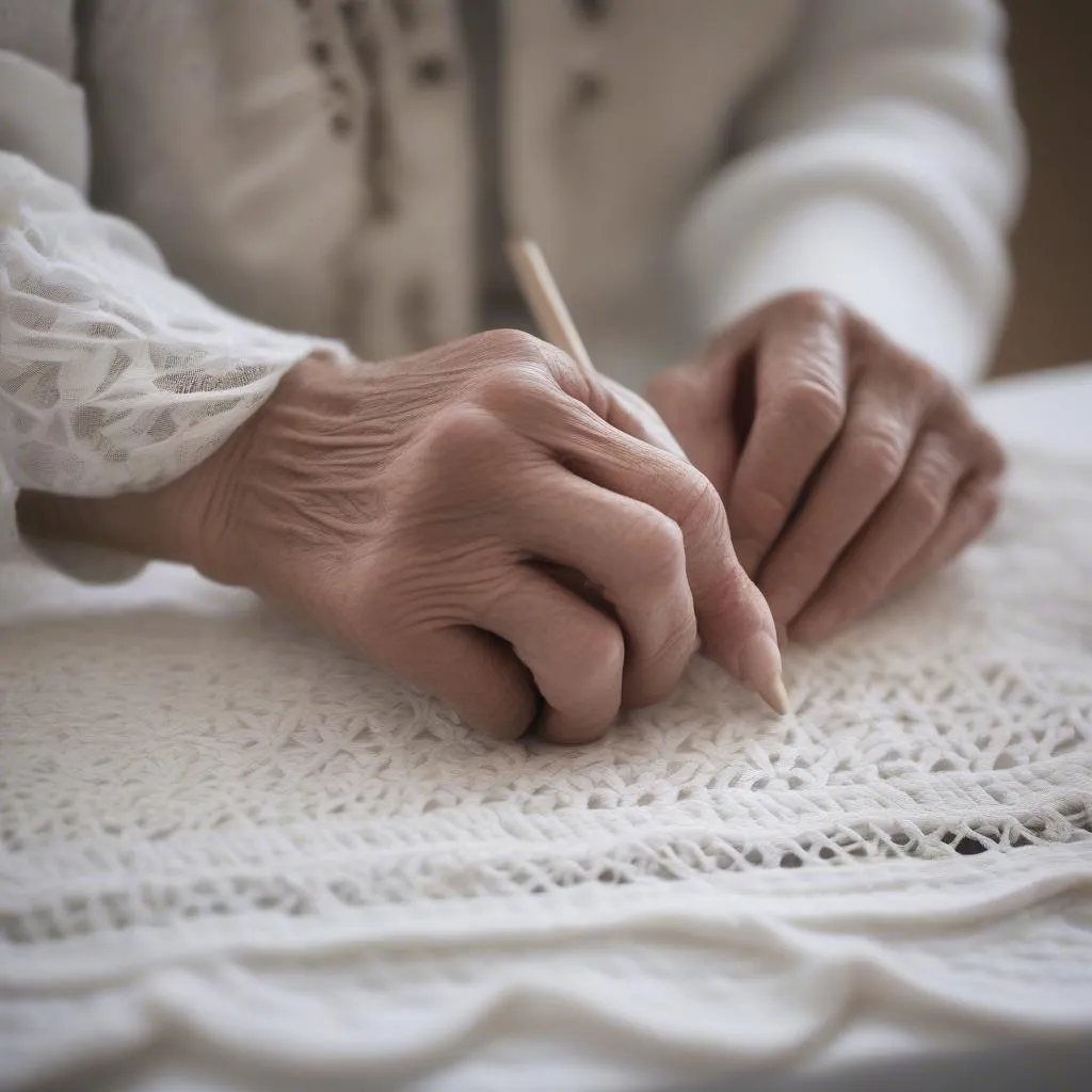 Détail d'un linge d'autel au crochet