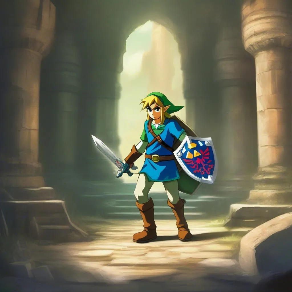 Link exploring the ruins