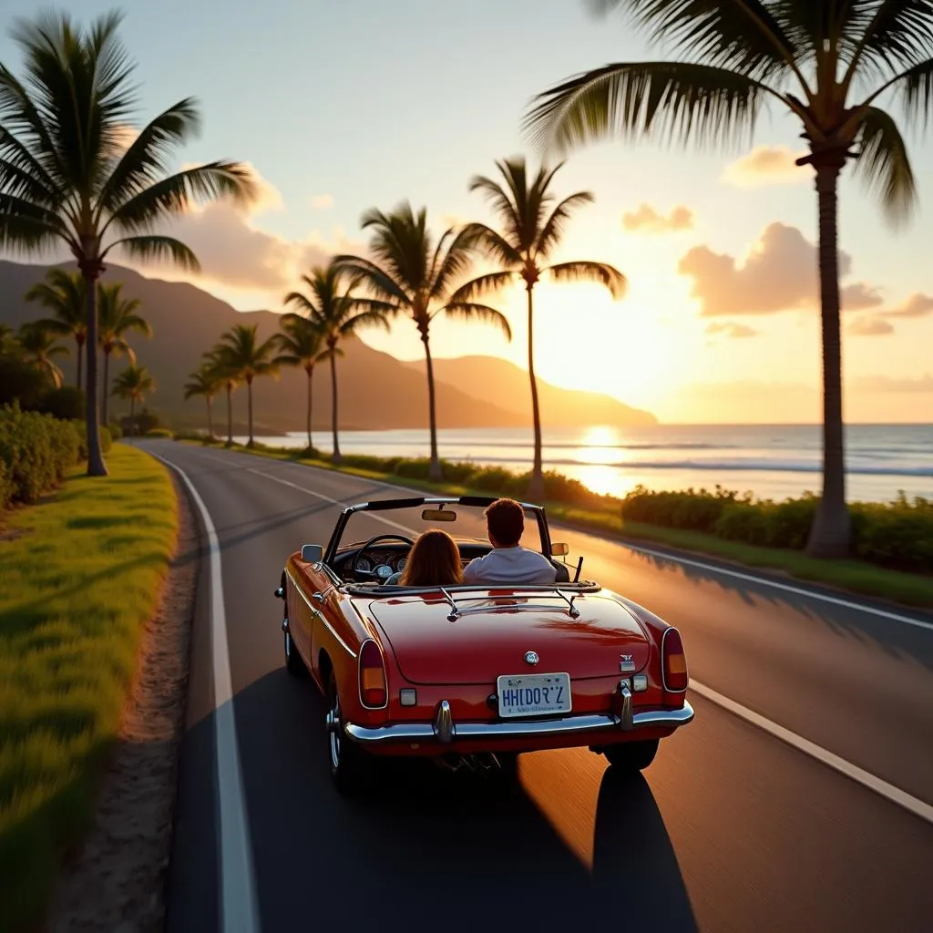 Route côtière panoramique à Oahu avec une voiture de location