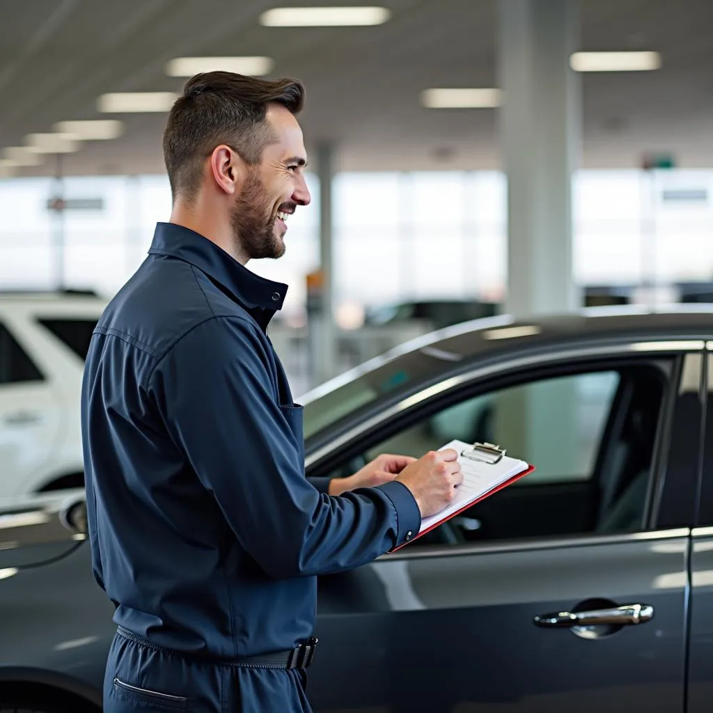 Technicien automobile récupérant une voiture de location à LAX