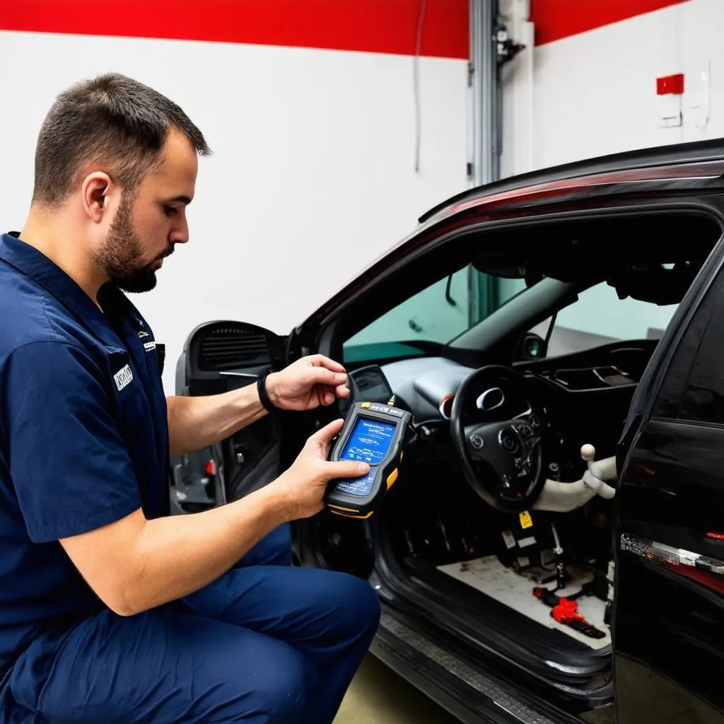 Mécanicien utilisant Maxiap200 dans un garage