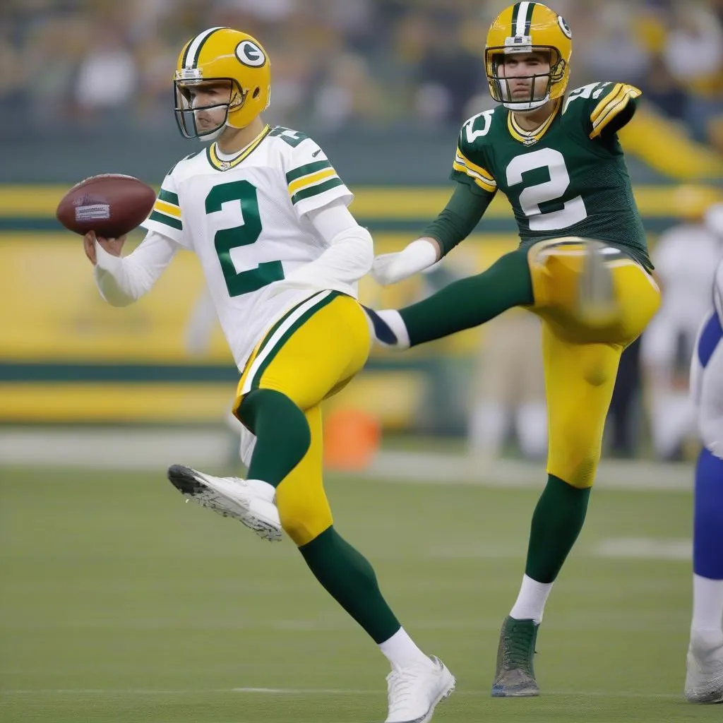 Mason Crosby en train de botter