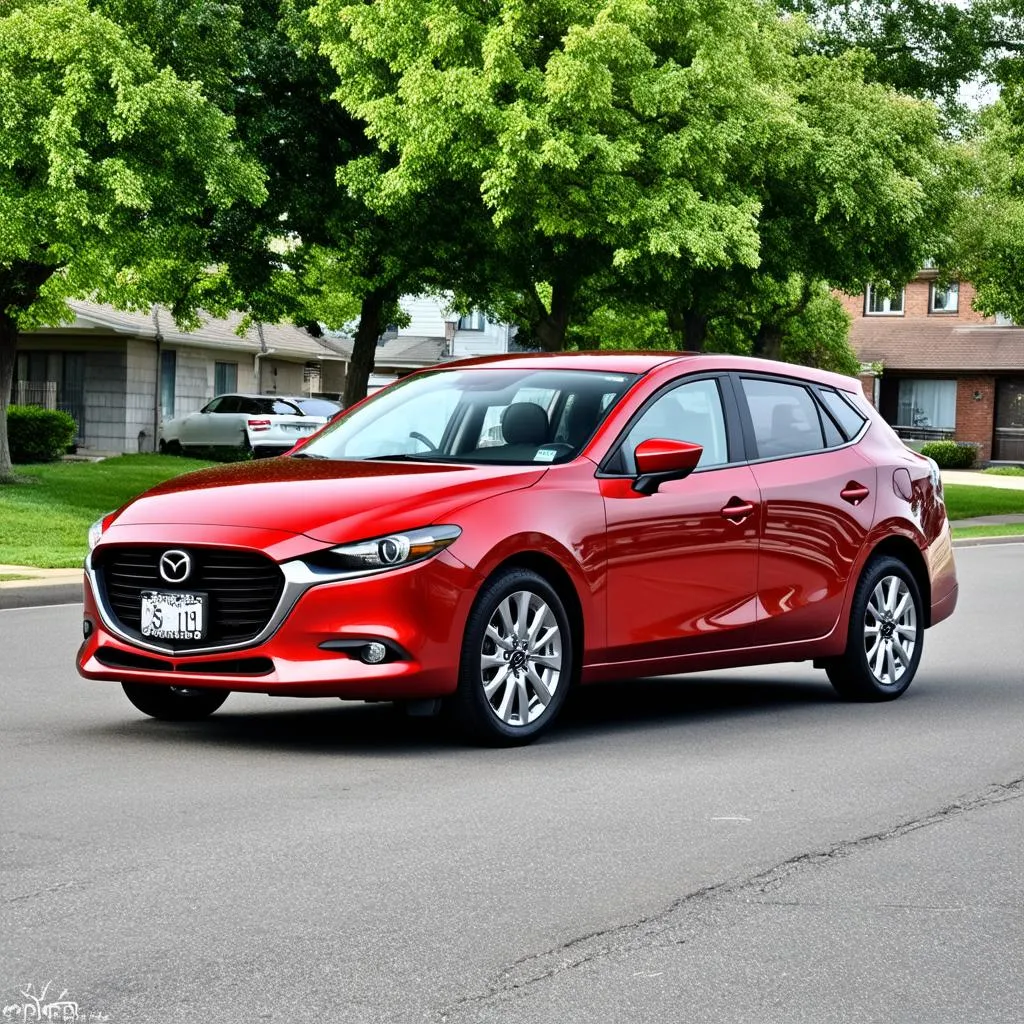 Voiture Mazda 3 Hatchback rouge garée dans la rue